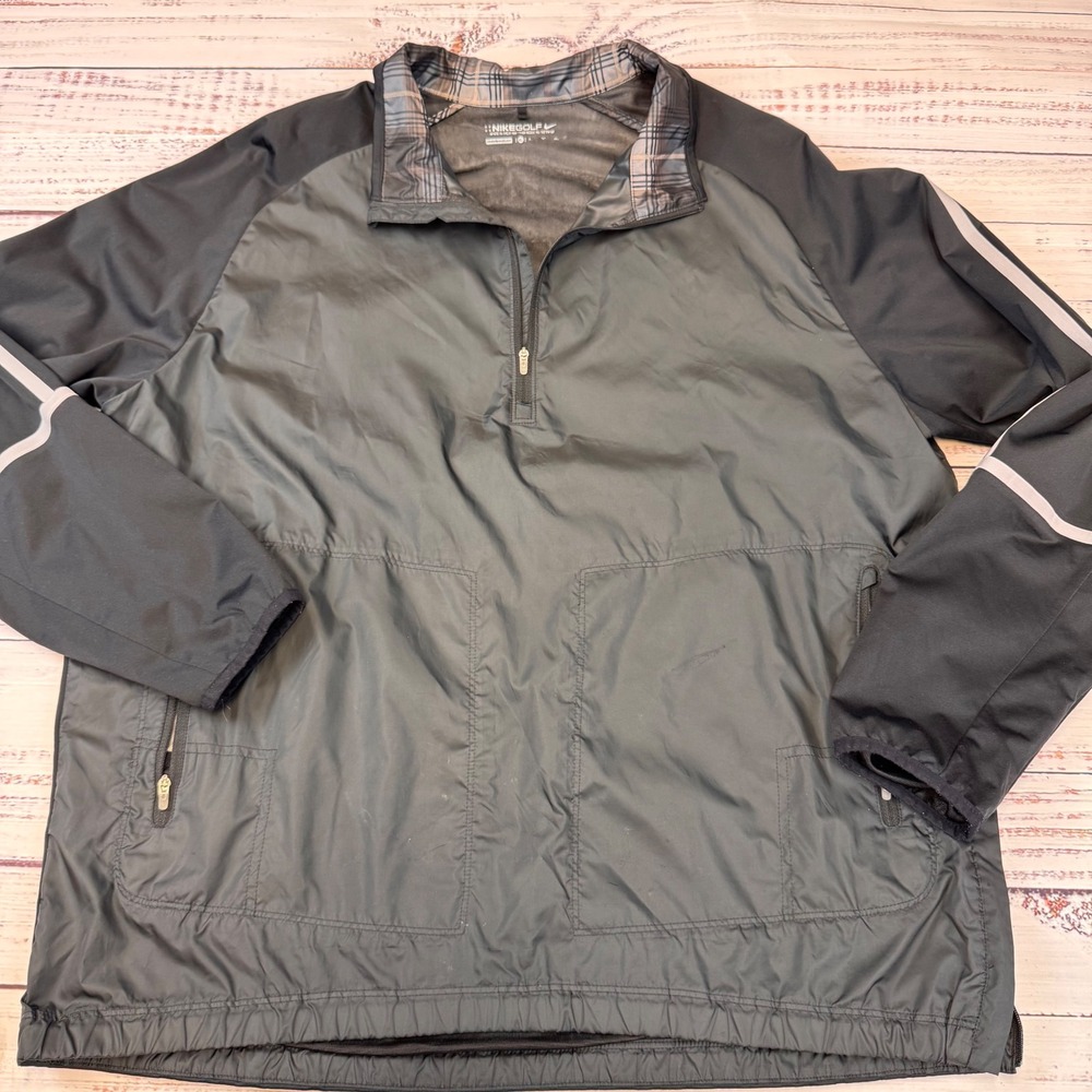 NIKE GOLF Mens Pullover Windbreaker Jacket Quarter Zip Side Zip Black XL‎